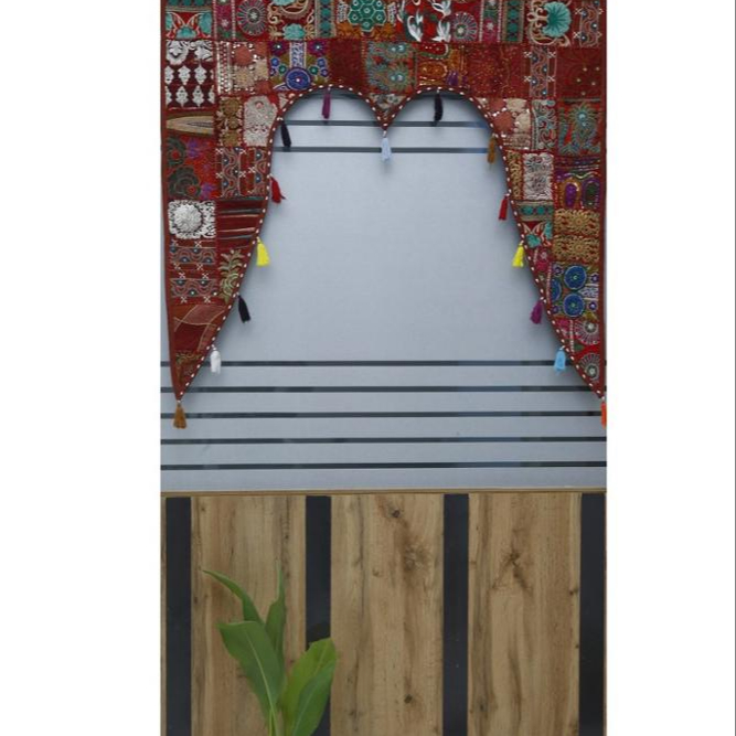 Vintage indian handcrafted embroidered art valance banjara patchwork sequins door window topper hanging