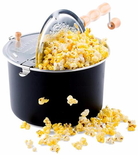 Stovetop Popcorn Maker Pop Popcorn Popper Hand Stirring Crank Cooker Kettle Popcorn Popper Removable Lid w/Wooden Handle