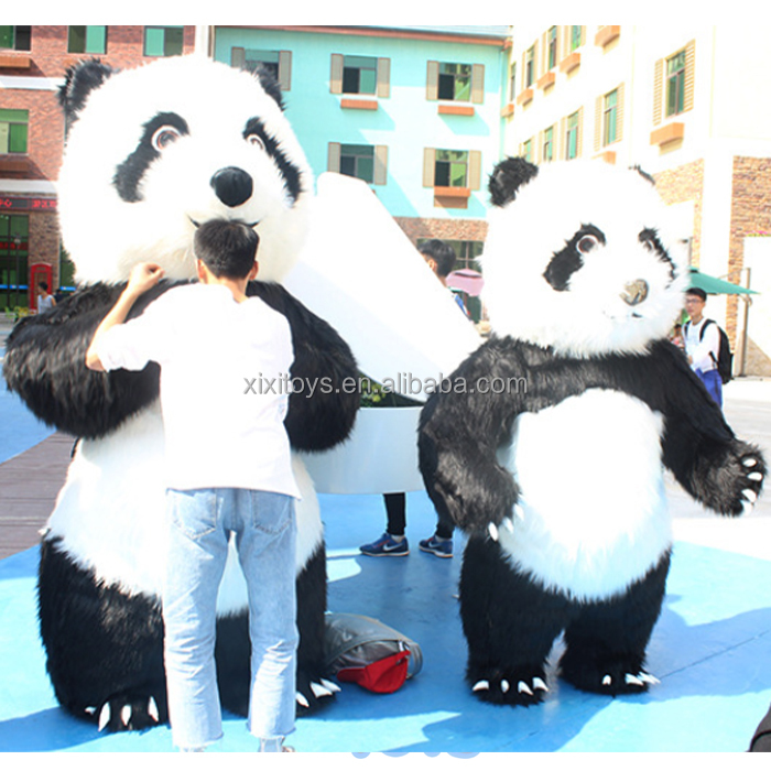 Custom stage performance adult and kids cheap wearable walking plush panda cartoon mascot costume for party