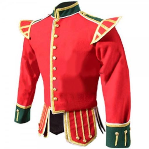 Красно-зеленая причудливая куртка Doublet Piper Kilt с золотой отделкой