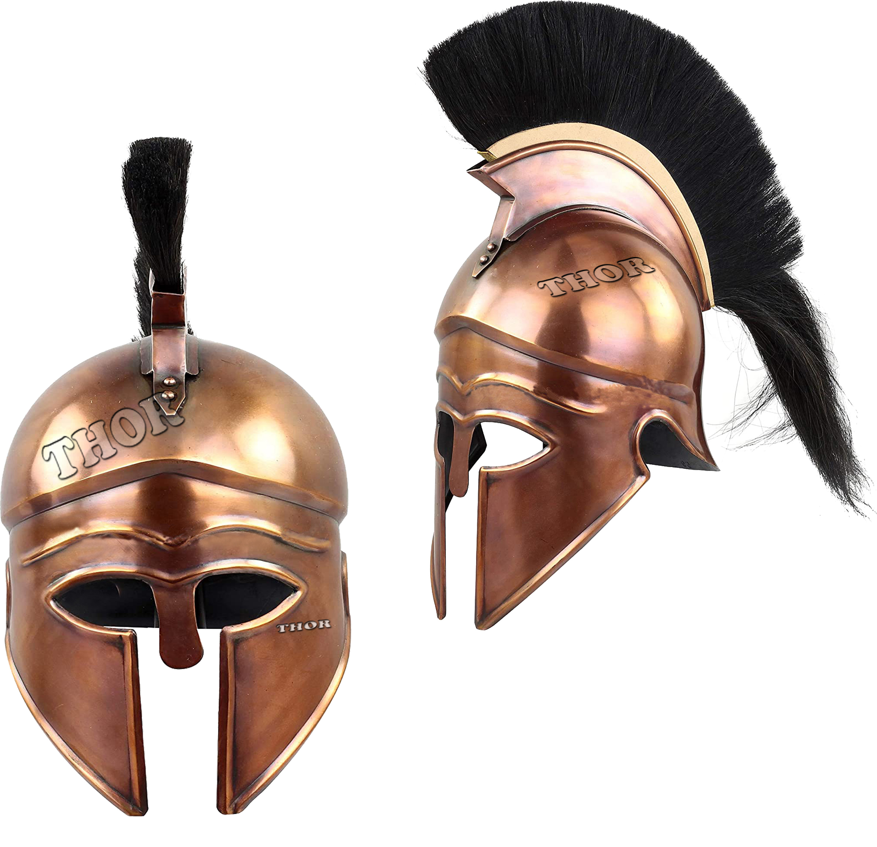 Medieval Warrior Greek Corinthian Wearable Armor Helmet with Black Plumes Copper POlished | Leather Liner | Roman Helmet