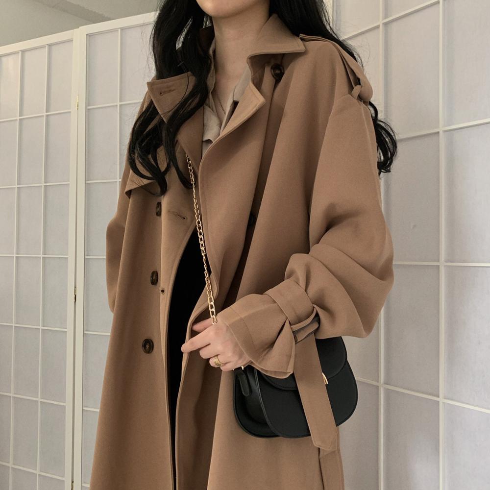 Casual Loose Temperament Korean Type Coat Women Simple Chic Autumn Trench Coat Turndown Collar Long Section Female Clothes