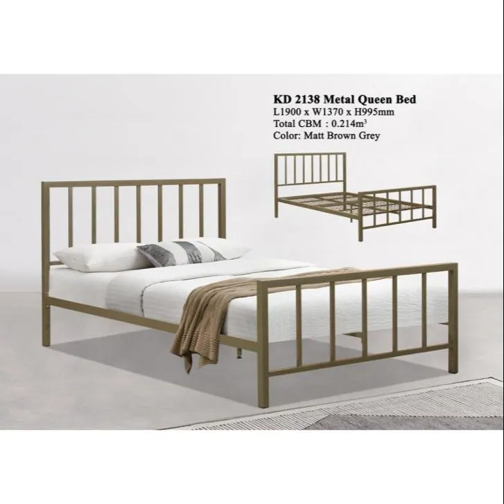 Modern Latest Metal Domica KD-2138 Steel Antique Queen Bed Design Malaysia