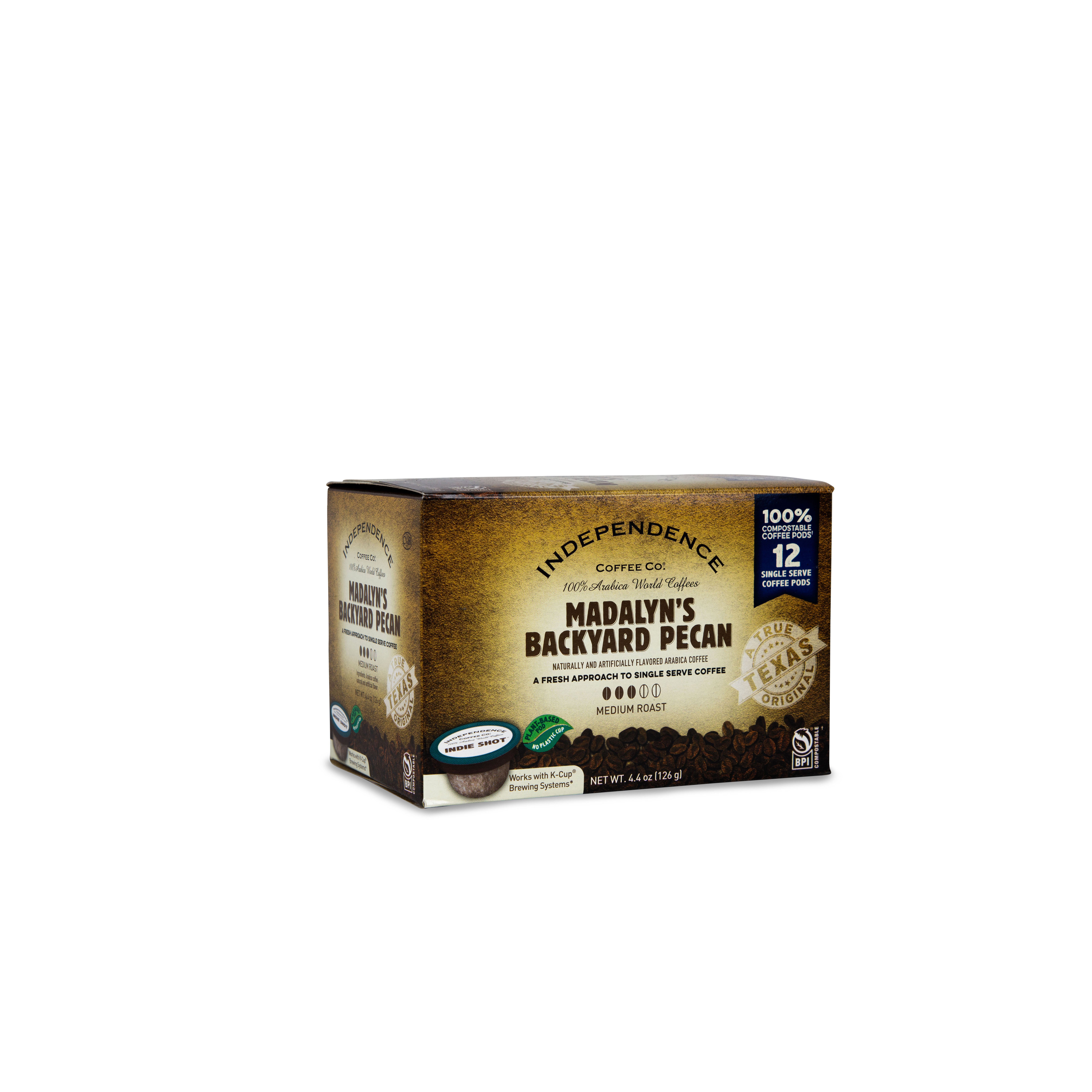 Arabica Light Roast Single Serve Indie Shot Pods 12 Count Independence Coffee Co Madalyns Backyard Pecan Flavored Mellow Body