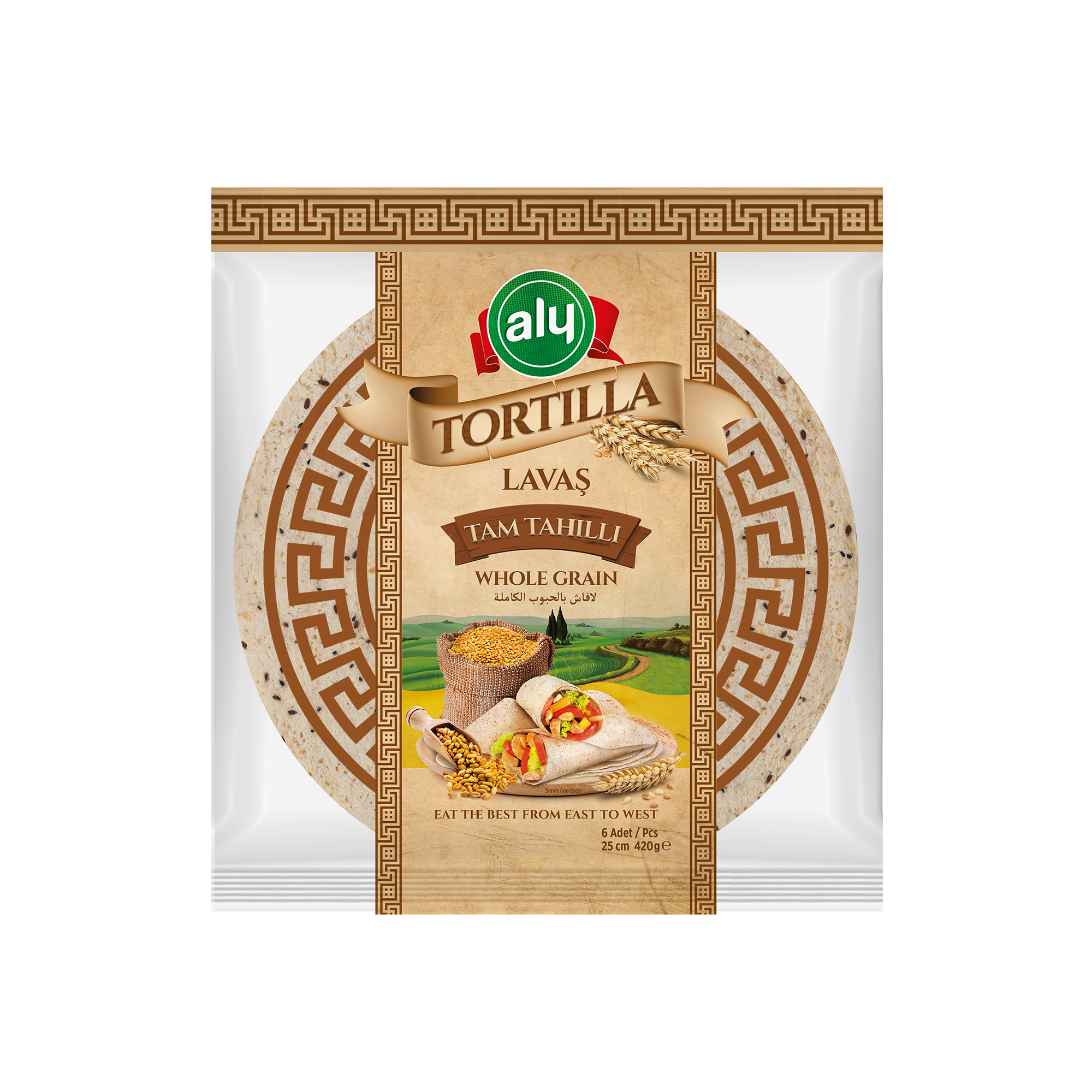 Tortilla 25 см 6 шт. цельное зерно оригинальный бренд Aly сумка на молнии 420гр (12 упаковок в одной коробке)
