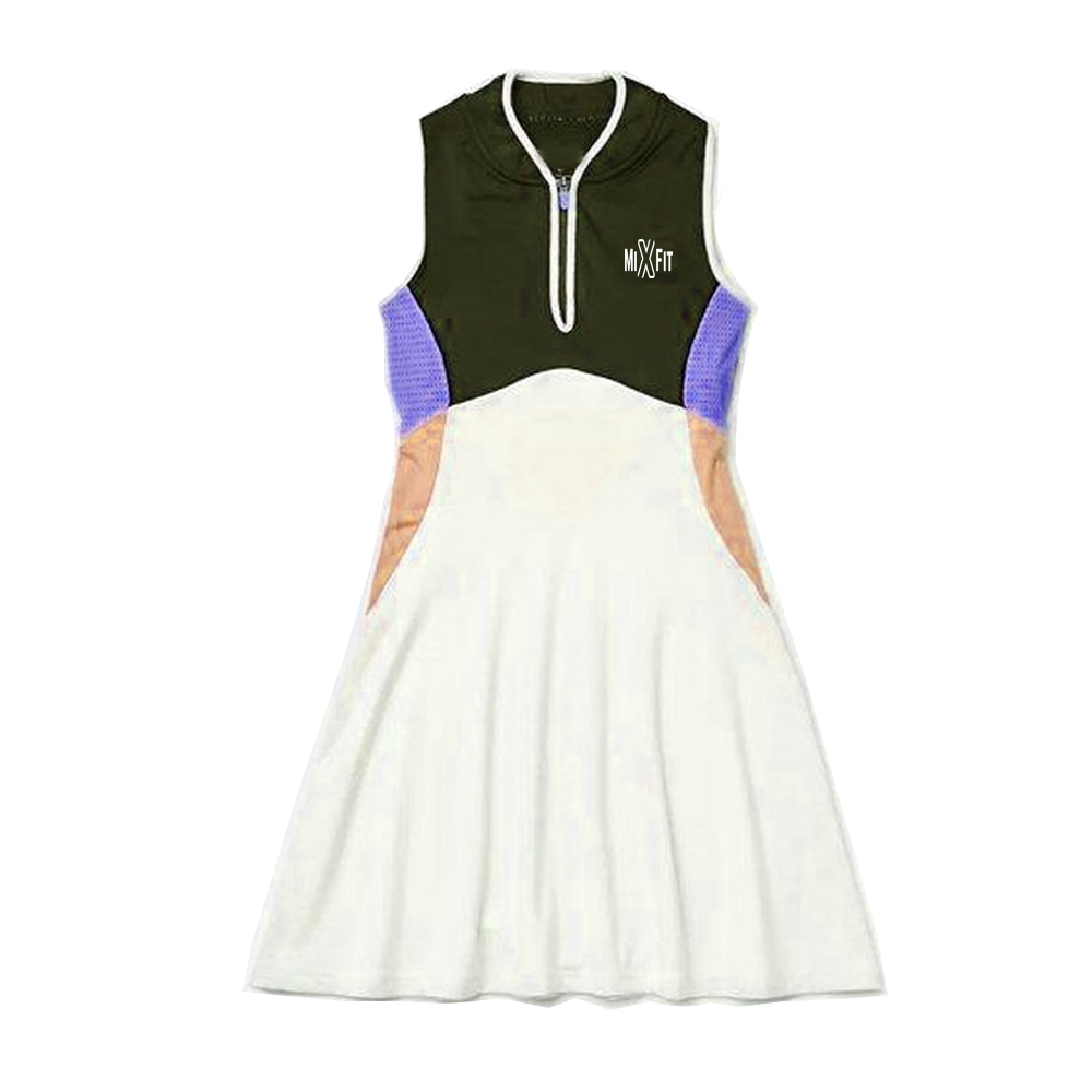 sportswear 4 way strech tennis suit with sleeveless racerback tantop and built-in elastic waist shorts skirt