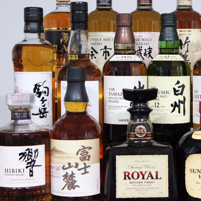 Various type of Japanese whisky made from grain alcohol