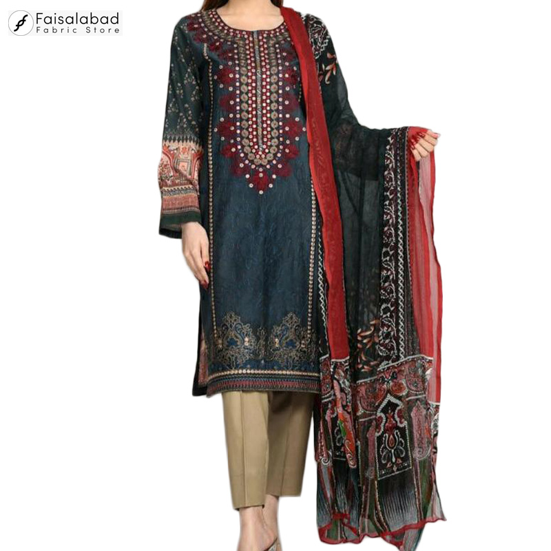 stitched/unstitched Full Embroidered 3 piece Pakistani lawn salwar kameez wit chiffon dupatta for women 2021