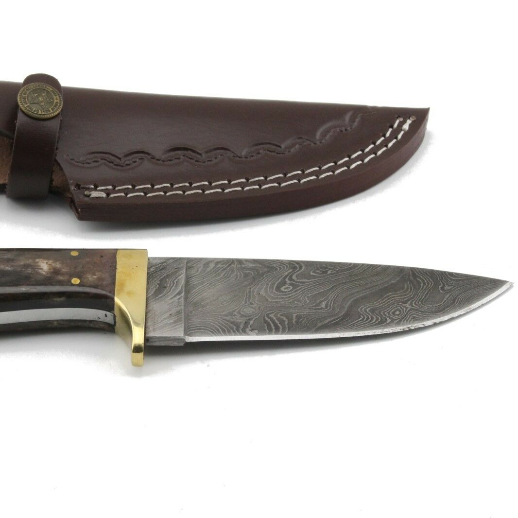 Damascus Custom Handmade Skinner Knife With Black Color Bone Handle
