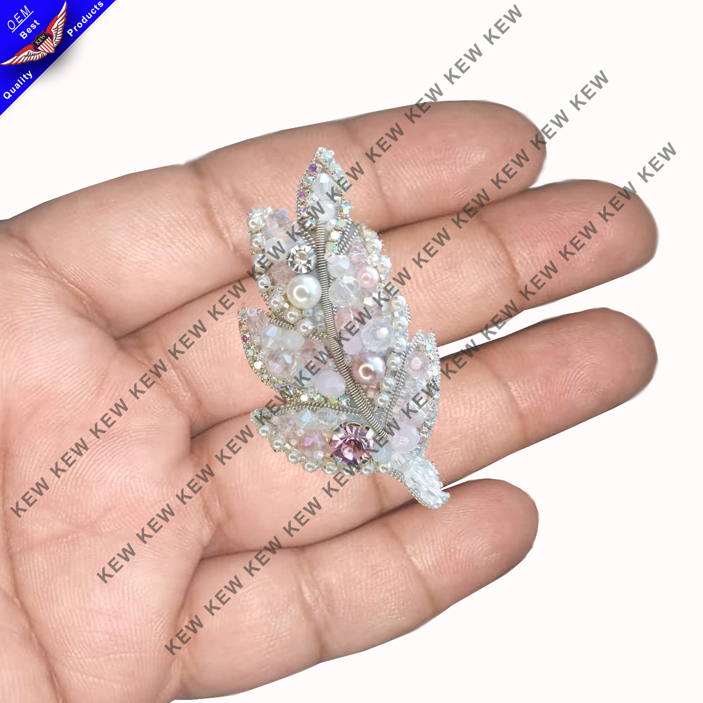 Beaded brooch, Feather pin, Pink beaded White brooch handmade brooches handmade party wedding USA UK Europe