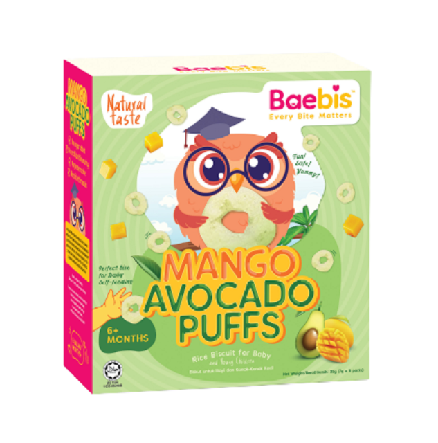 Baebis 100% Natural Mango Avocado Puffs Baby Rice Biscuit Baby Snacks No Artificial Flavours / Colors