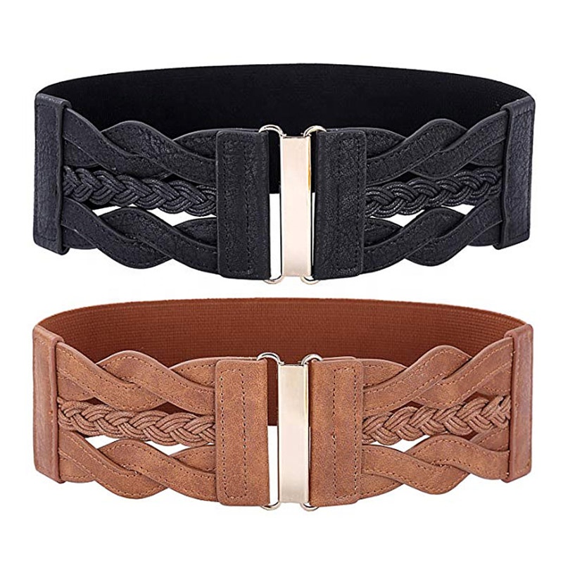 Multi Color Waspie Braided Leatherette Elastic Chich Vintage Women Stretchy Retro Wide Waist Belt for Lady Girl Dress Skirt
