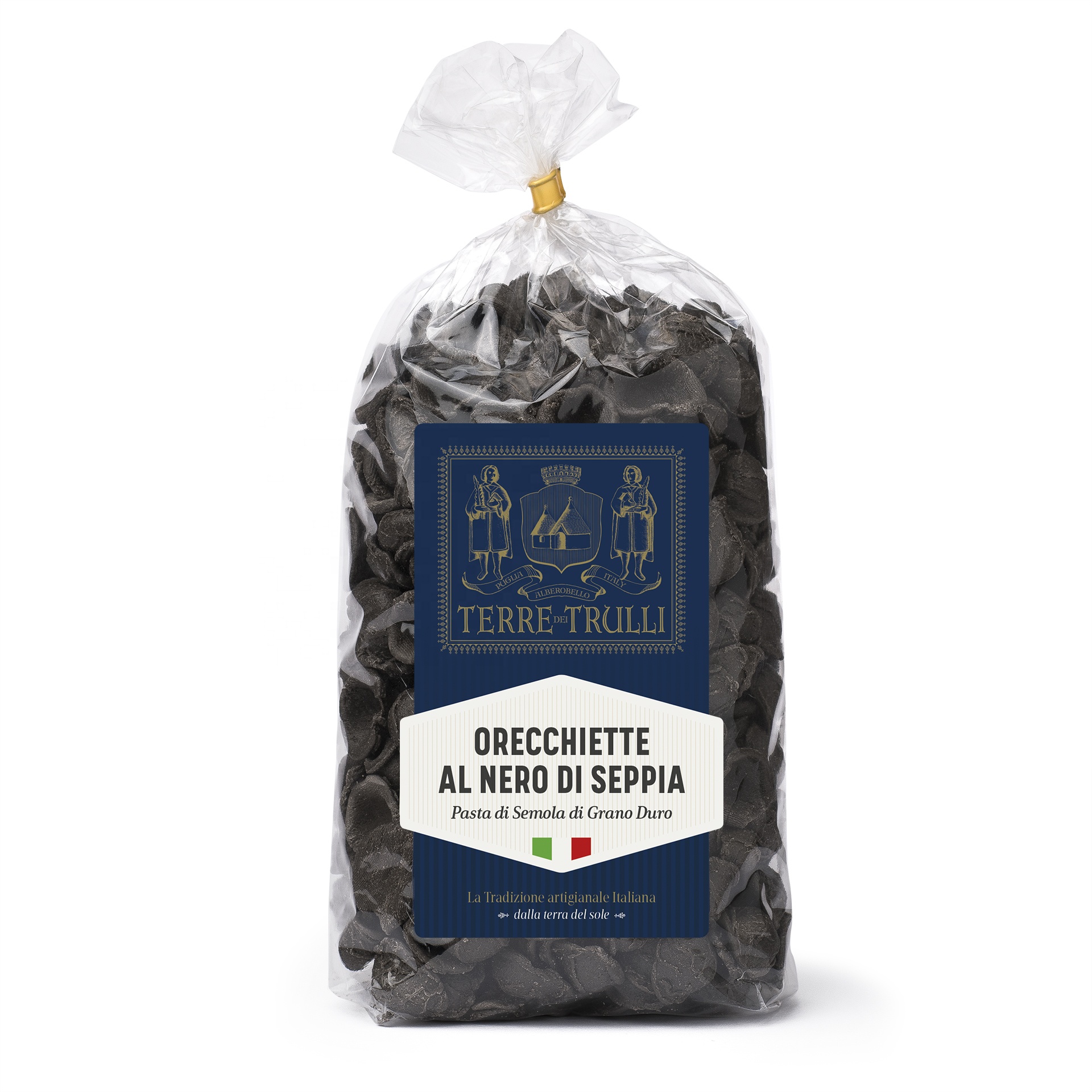 Итальянское качество Apulian Премиум медленно высушенная паста-лапша Orecchiette с чернилами кальмара, 500 г в упаковке (цветная паста)