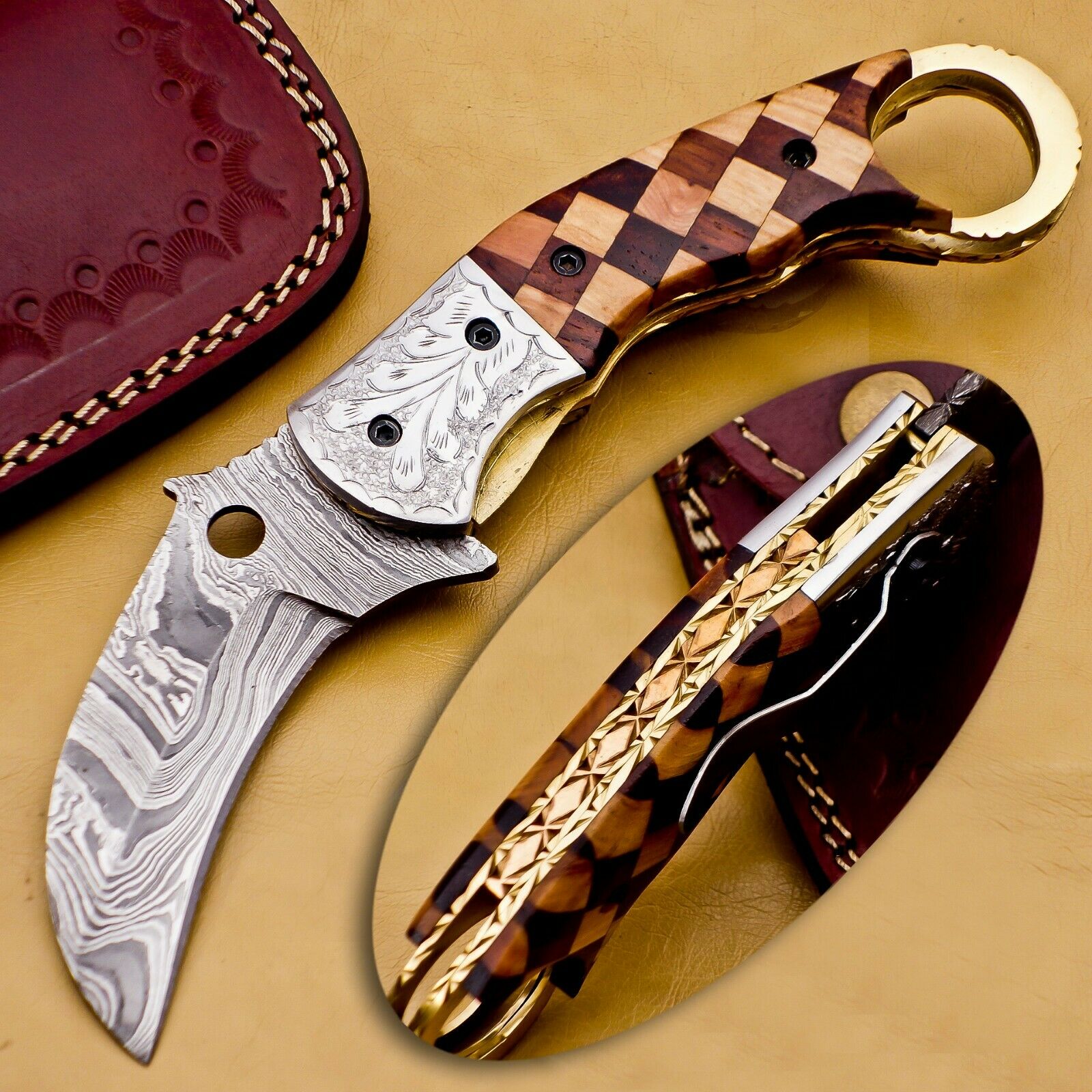 Handmade Damascus Folding Pocket knife Karambit Knife Hunting knife