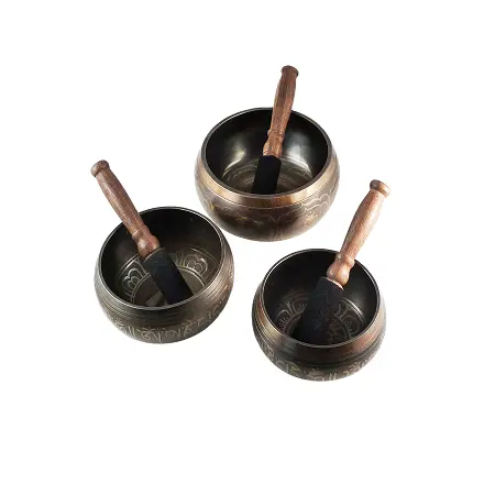 Set Of 3 Brass Tibetan Singing Bowls New Design Different Size Black Color Brass Yoga Singing Bowls For Sale