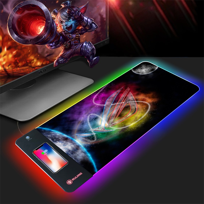 Быстрая Беспроводная зарядка 15 Вт коврик для клавиатуры RGB светодиодная подсветка игровой коврик для мыши с беспроводным зарядным устройством