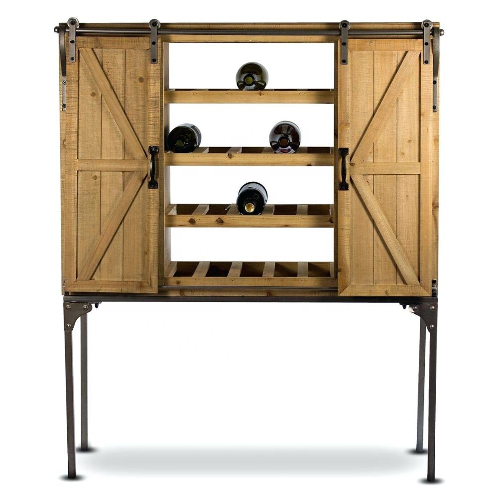 SLIDING DOOR WINE CABINET, HOME BAR CABINET, WOODEN IRON WINE STORAGE CABINET