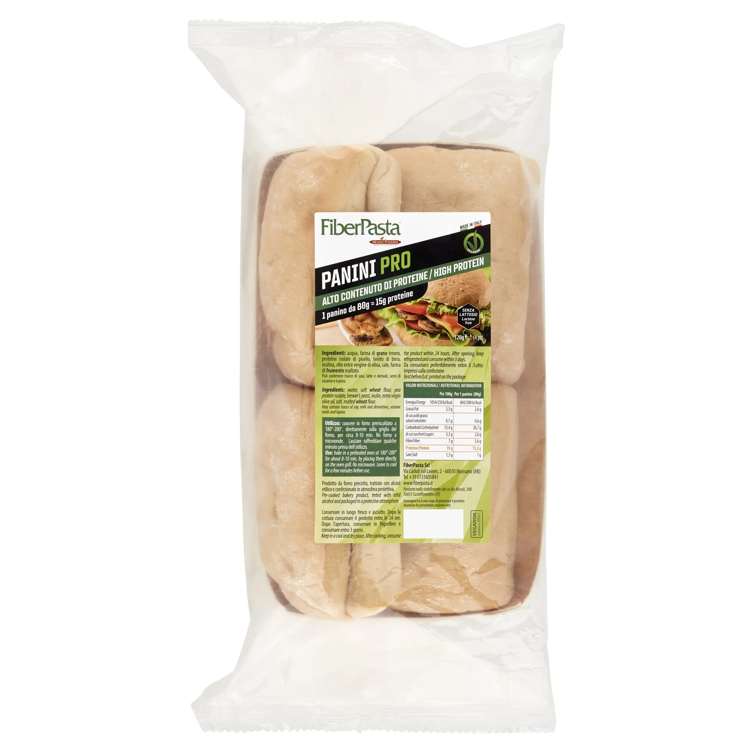 PREMIUM QUALITY ITALIAN WHEAT BREAD WITH HIGH PROTEIN, PEA PROTEIN AND HIGH FIBRE, WITH EXTRA VIRGIN OLIVE OIL