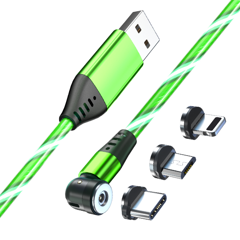 Прямая поставка с завода, лидер продаж, светодиодный магнитный 3 в 1, USB-кабель 2.0A со светодиодным индикатором, используемый для Lightning Type C Micro USB