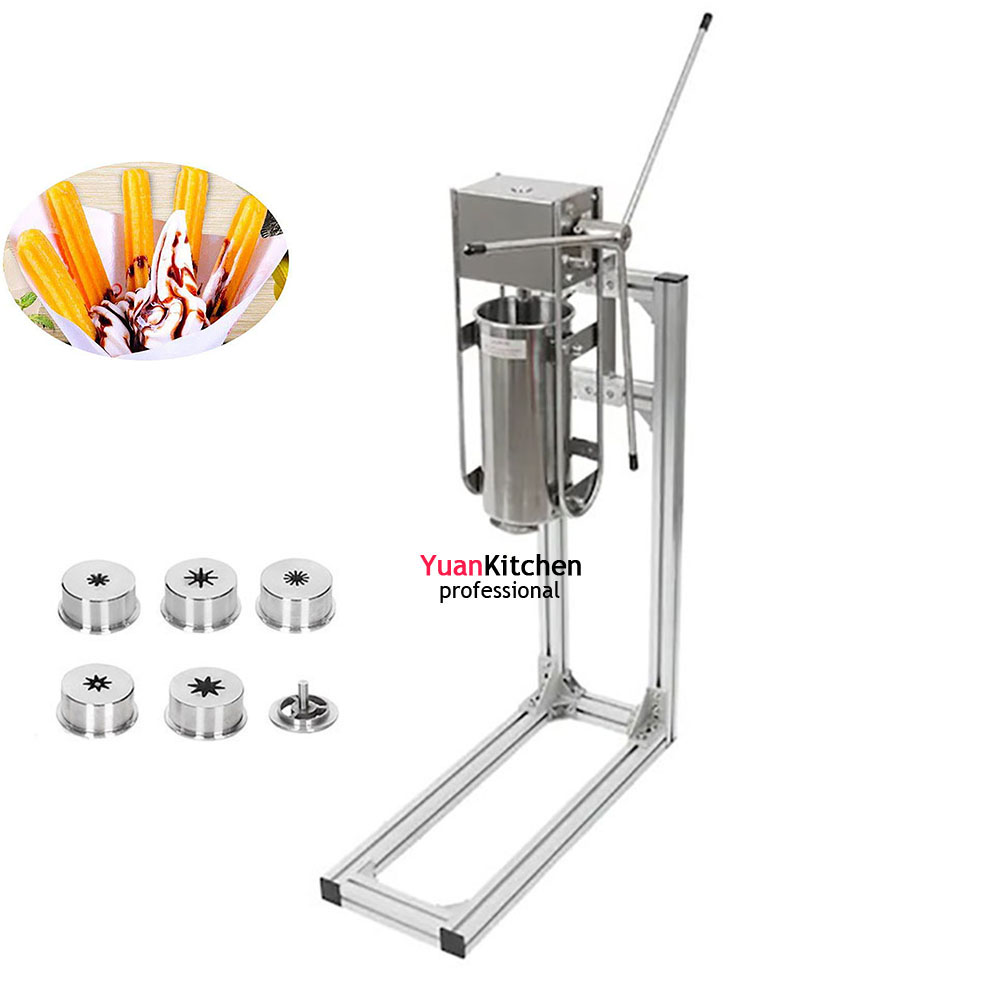 Free Shipping 6 Nozzles Stainless Steel 5 Liters Manual Vertical Donut Churros Maker Machine with Stand