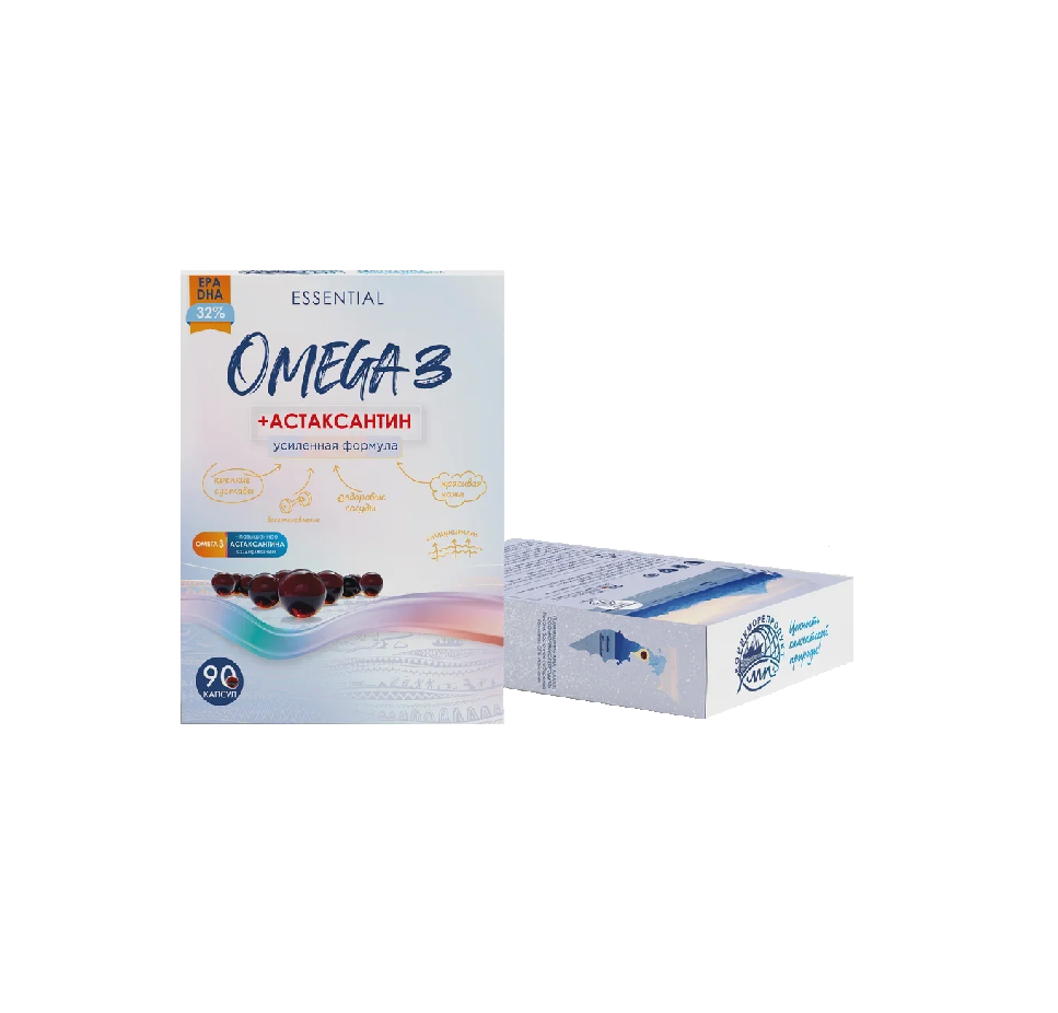 Диетическая добавка Omega-3 +, усиленная формула астаксантина из рыбьего лосося и альги для здоровья кожи
