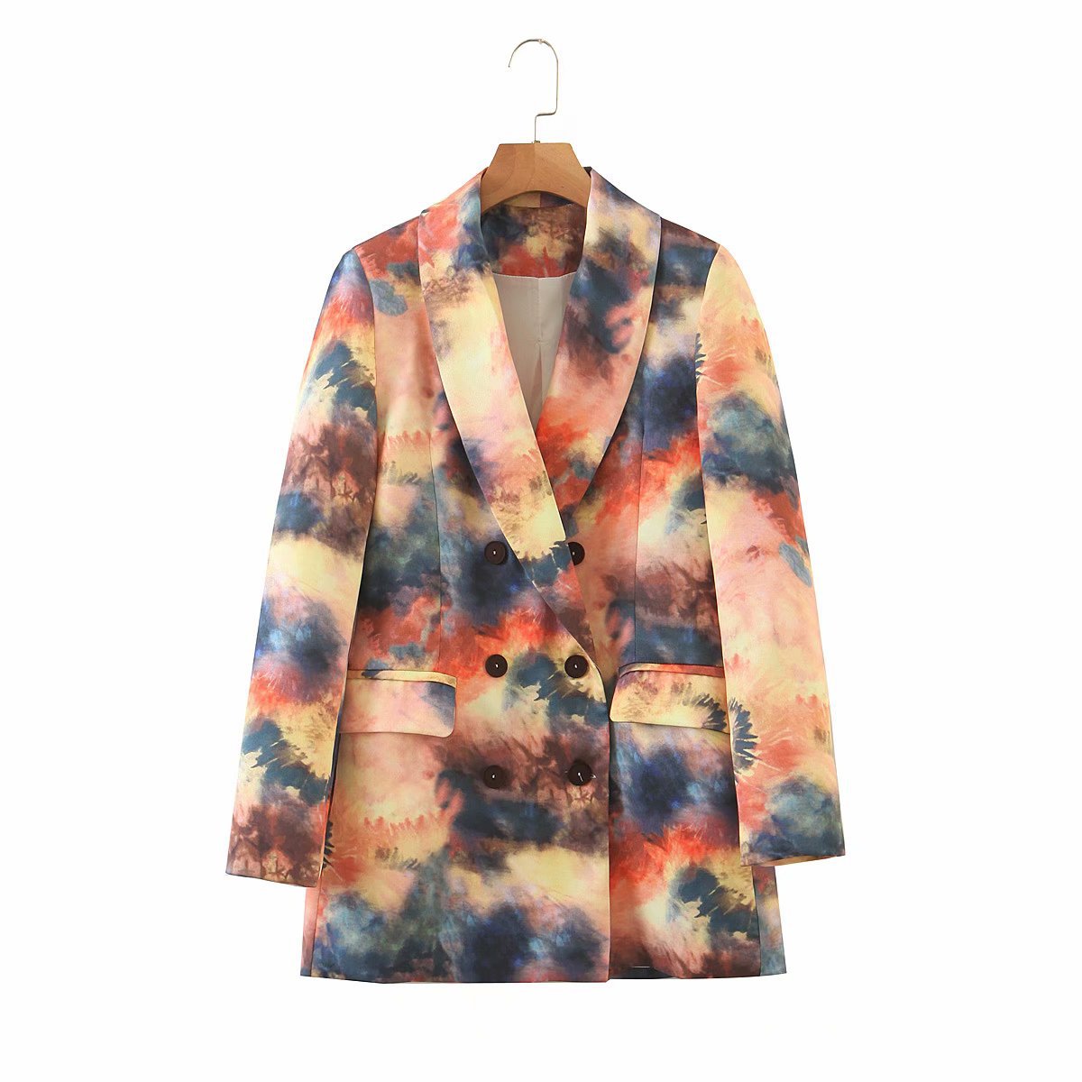 Elegant Tie dye Printed Oversize blazer mujer Shawl Collar Flap pocket design Stylish Long blazers suits women
