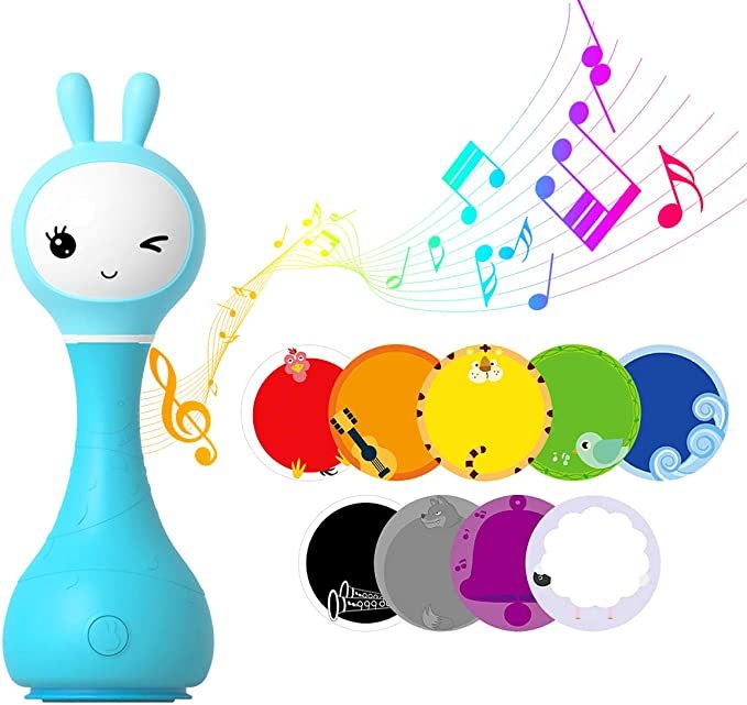 Музыкальный Прорезыватель Smarty Bunny Shake Tell для новорожденных с цветной обучающей музыкальной песней и надписью «Bedtime», безопасная игрушка-погремушка
