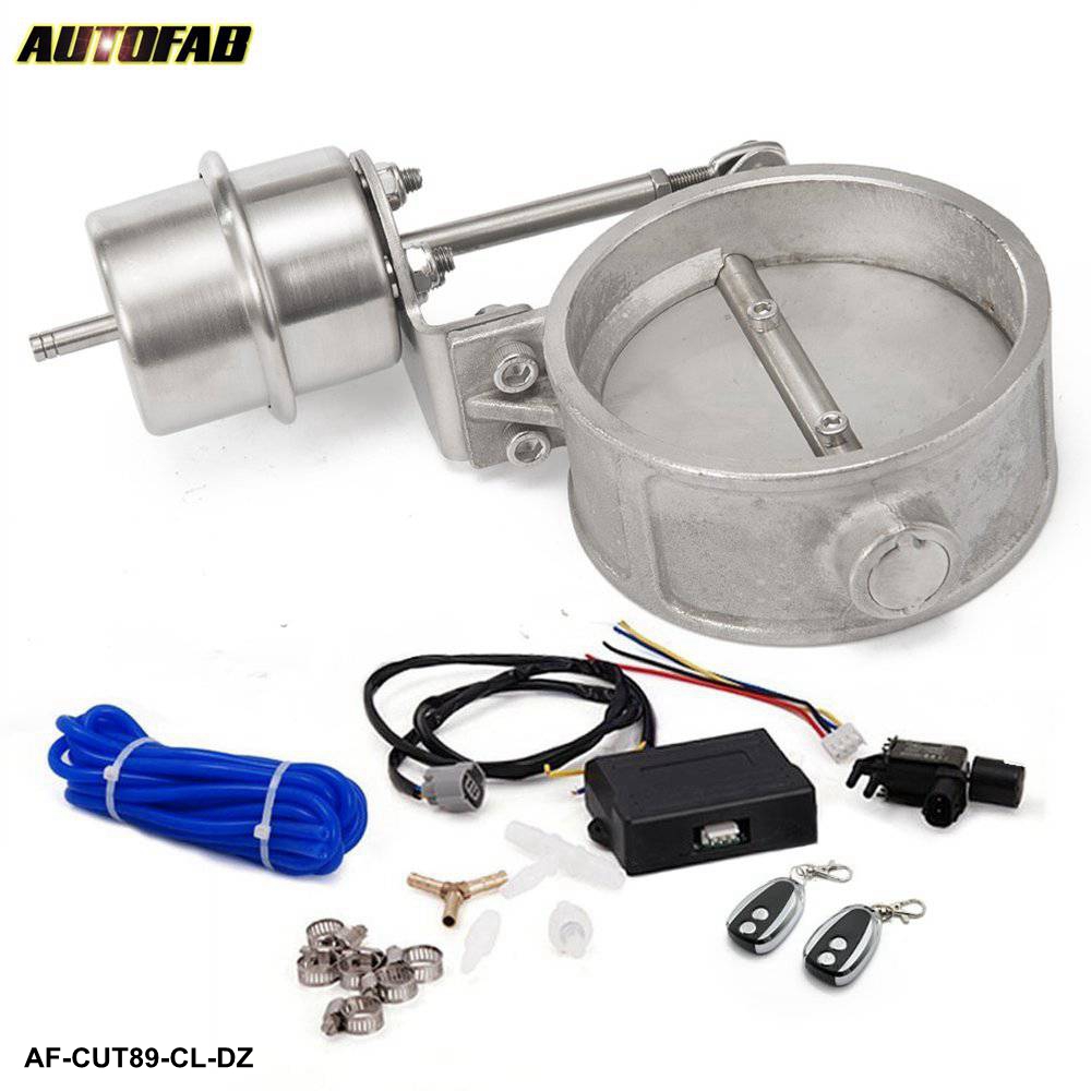 AUTOFAB - Car 89mm Closed Vacuum Exhaust Cutout Valve With Wireless Remote Controller Set AF-CUT89-CL-DZ