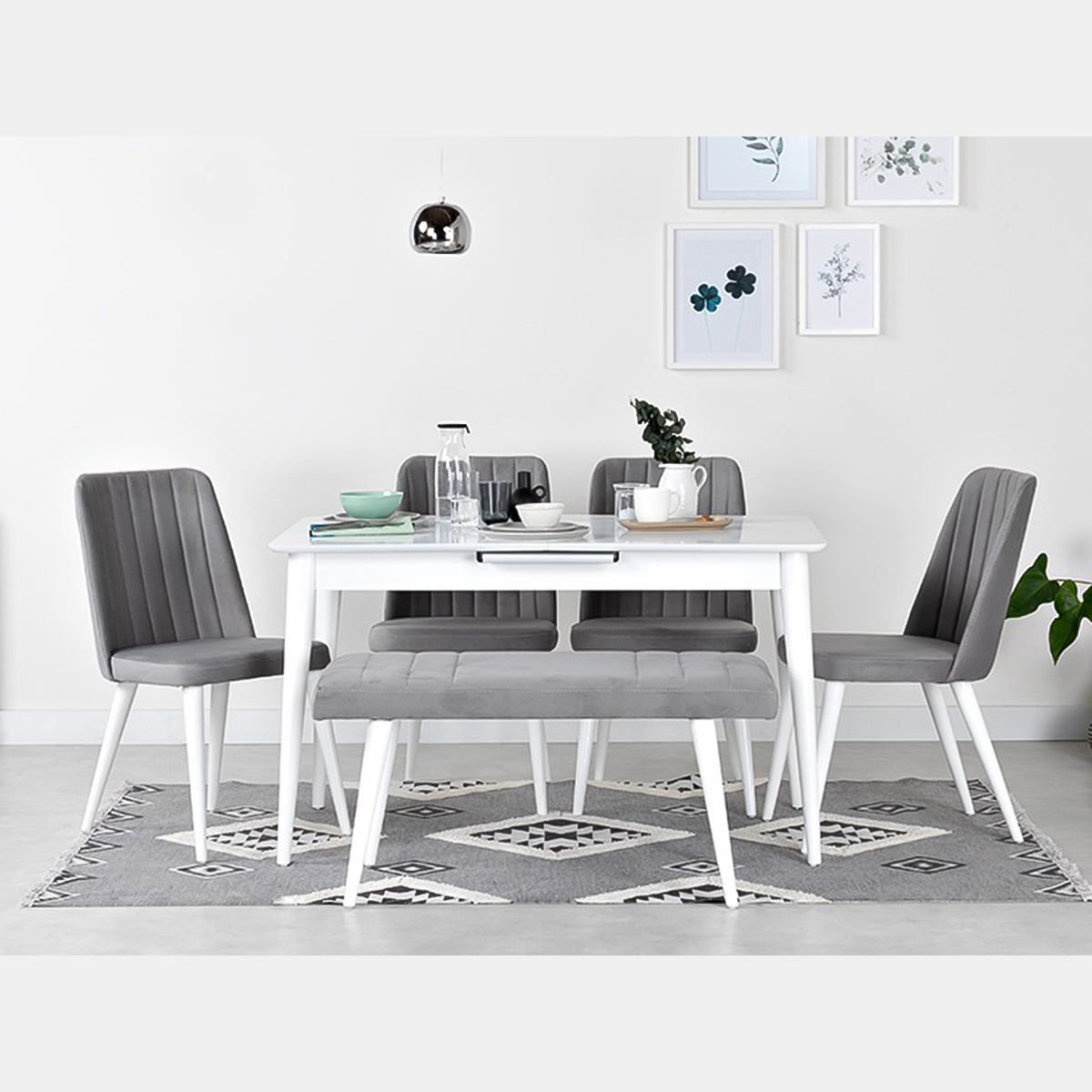 Complete set of Dining Table and 6 Chair with leather fabric 100% solid wood Furniture restaurant hotel kitchen cafe Garden UKFR