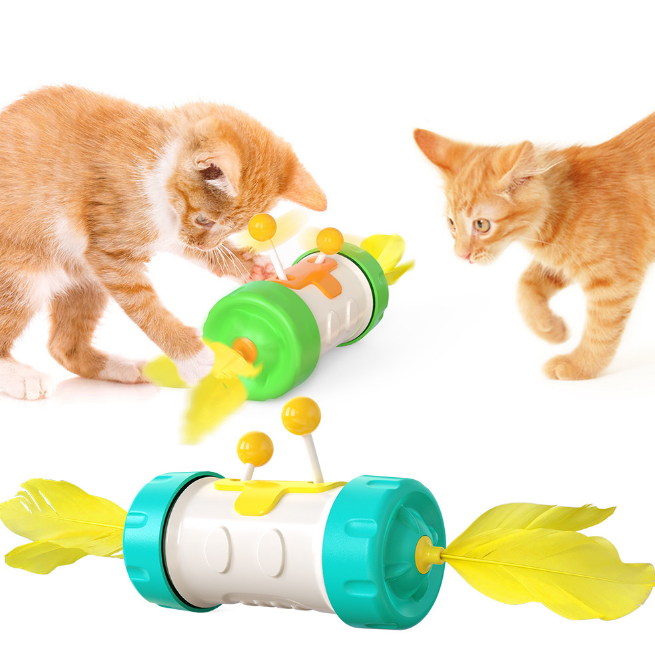 New arrive Interactive Real Teeth Grind Feather Teaser Wand Cat Toy Tumbler