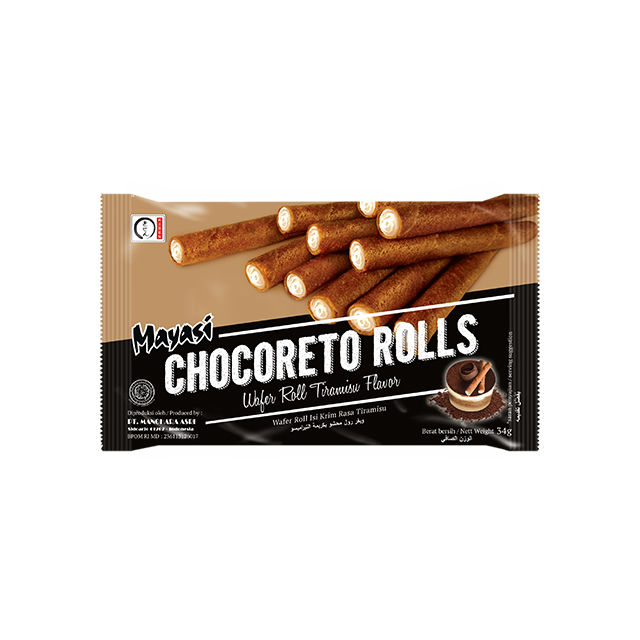 Хит продаж, вафельные рулоны, закуски Mayasi Chocoreto Rolls 34 gr, вкус Tiramisu
