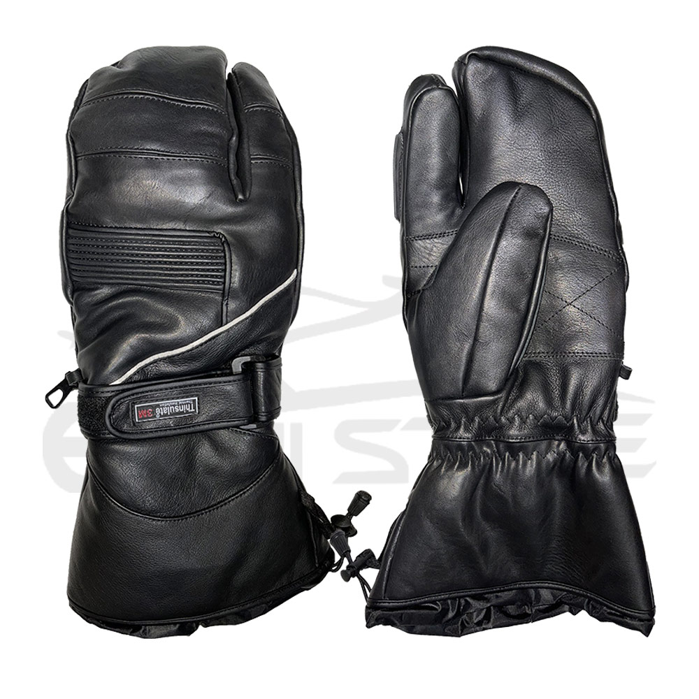 Black Snowboarding Gloves For Men Three Finger High Quality Genuine Leather Ski Gloves Outdoors Winter Gloves For Cold Weather