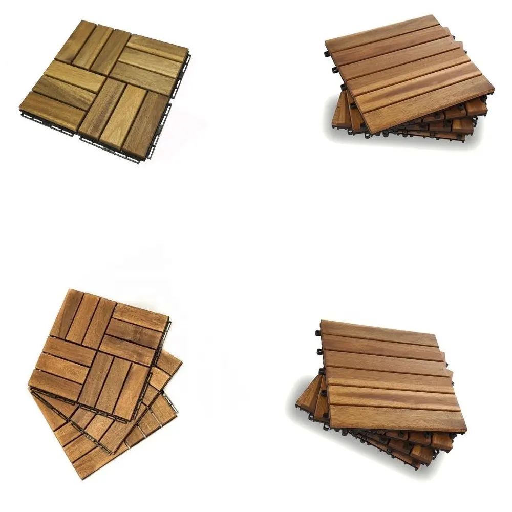 Acacia Wood Interlocking Deck Tiles, Plastic wood composite interlock deck tile or Plastic Decking Flooring Tiles B6442