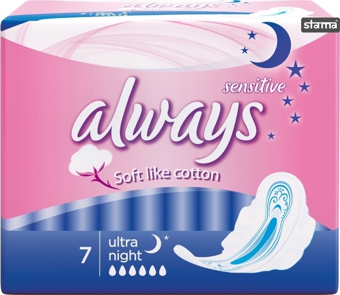 Always Sensitive Ultra Night sanitary pads with wings 14 pieces