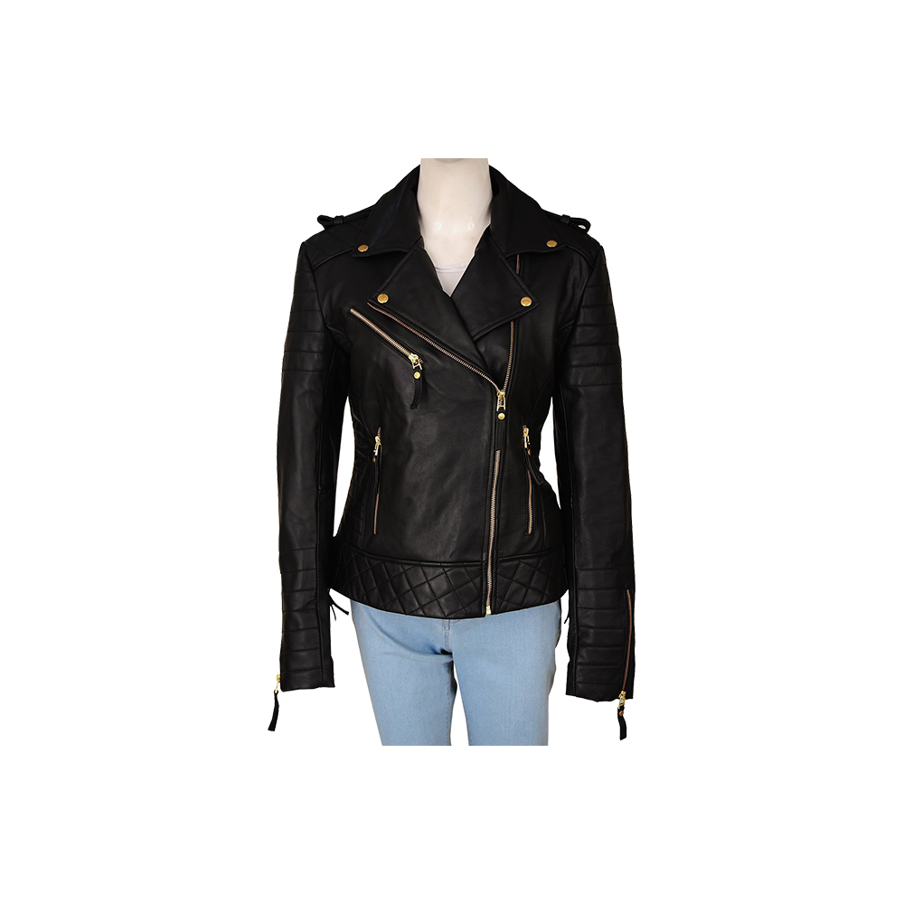 Quilted Women's Genuine Leather Jacket/Ladies Fashion Real Lamb Leather Quilted Jacket/Golden Zipper Fashion Leather Jacket