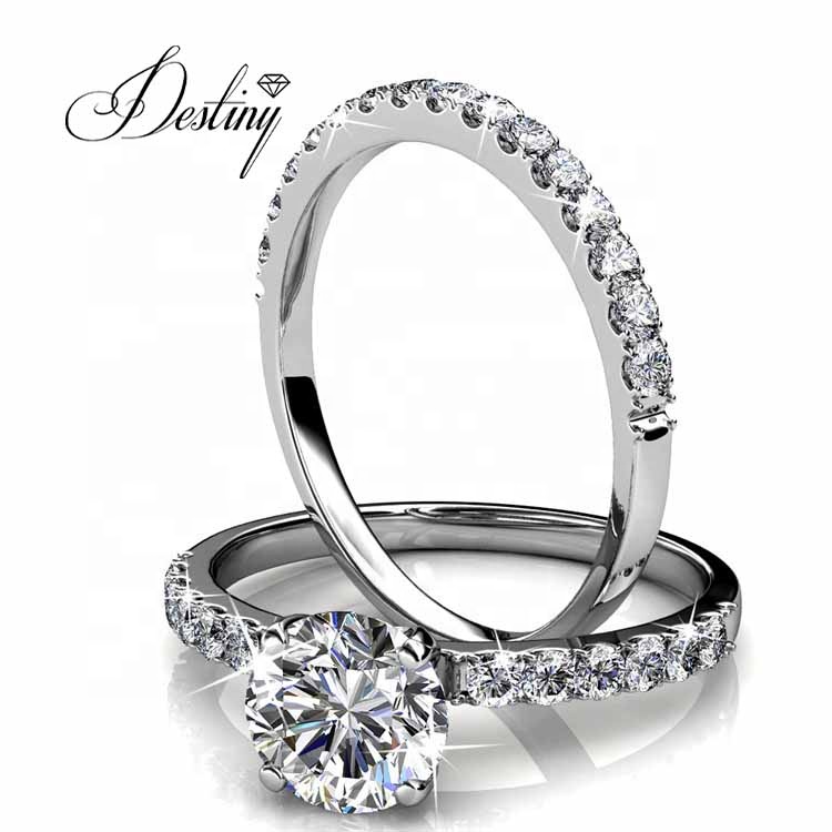 Destiny Jewelry Premium австрийский хрусталь 18k позолоченные женские обручальные кольца для свадьбы 2 в 1 солитер бесплатный образец