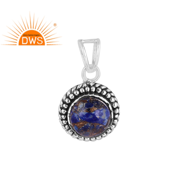 Trendy Natural Mojave Copper Lapis Gemstone Set Oxidized Silver Round Ethnic Pendant Women's Jewelry Manufacturer