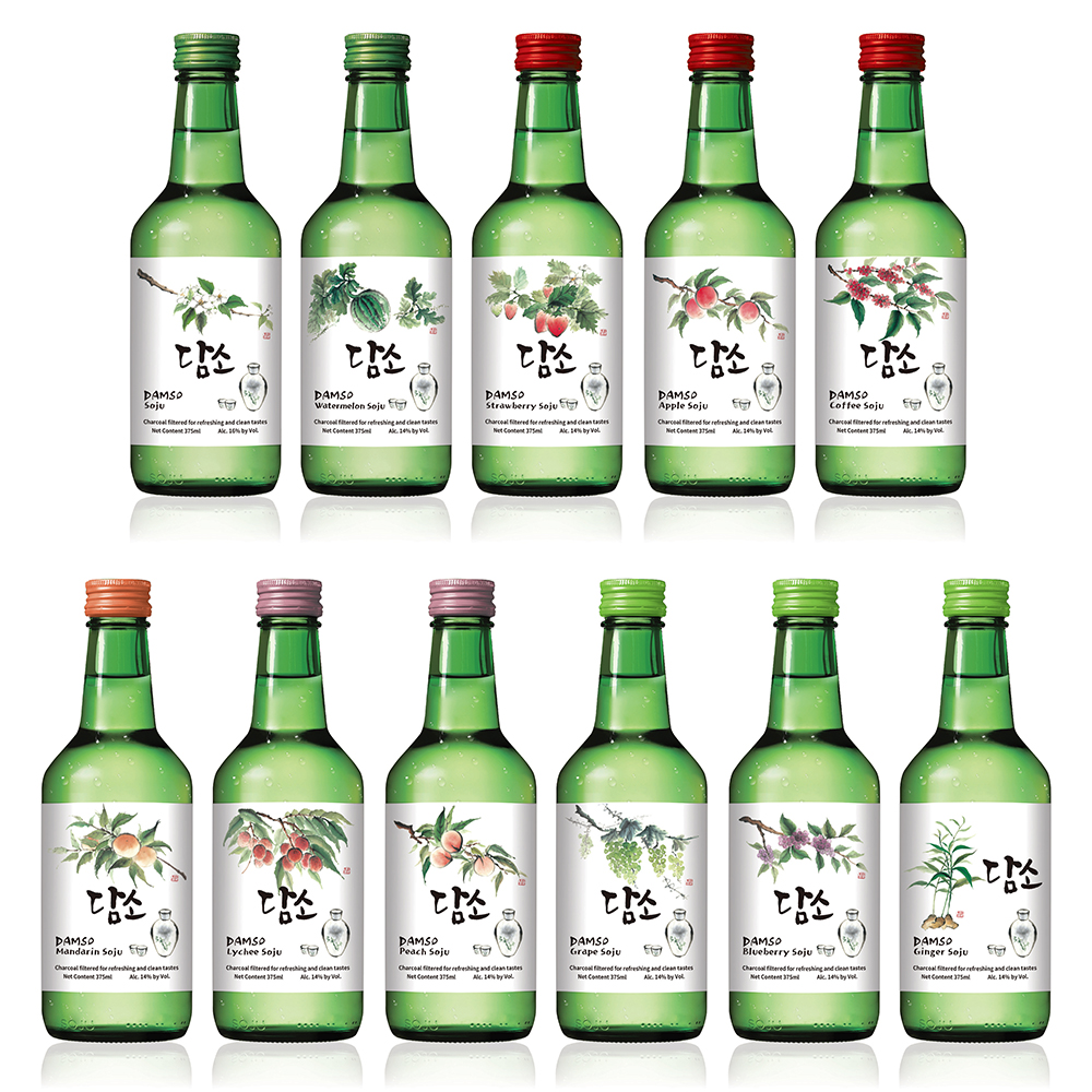 DAMSO, Soju, Korean Soju, 11 со вкусом фруктов Soju, дистиллированные духи, 375 мл