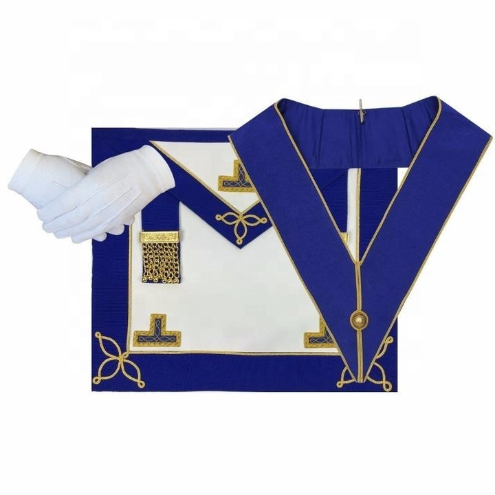 High Quality customize Masonic Craft Provincial Undress Apron Set With Gold Tassel and Glove With Collar Leather Badges