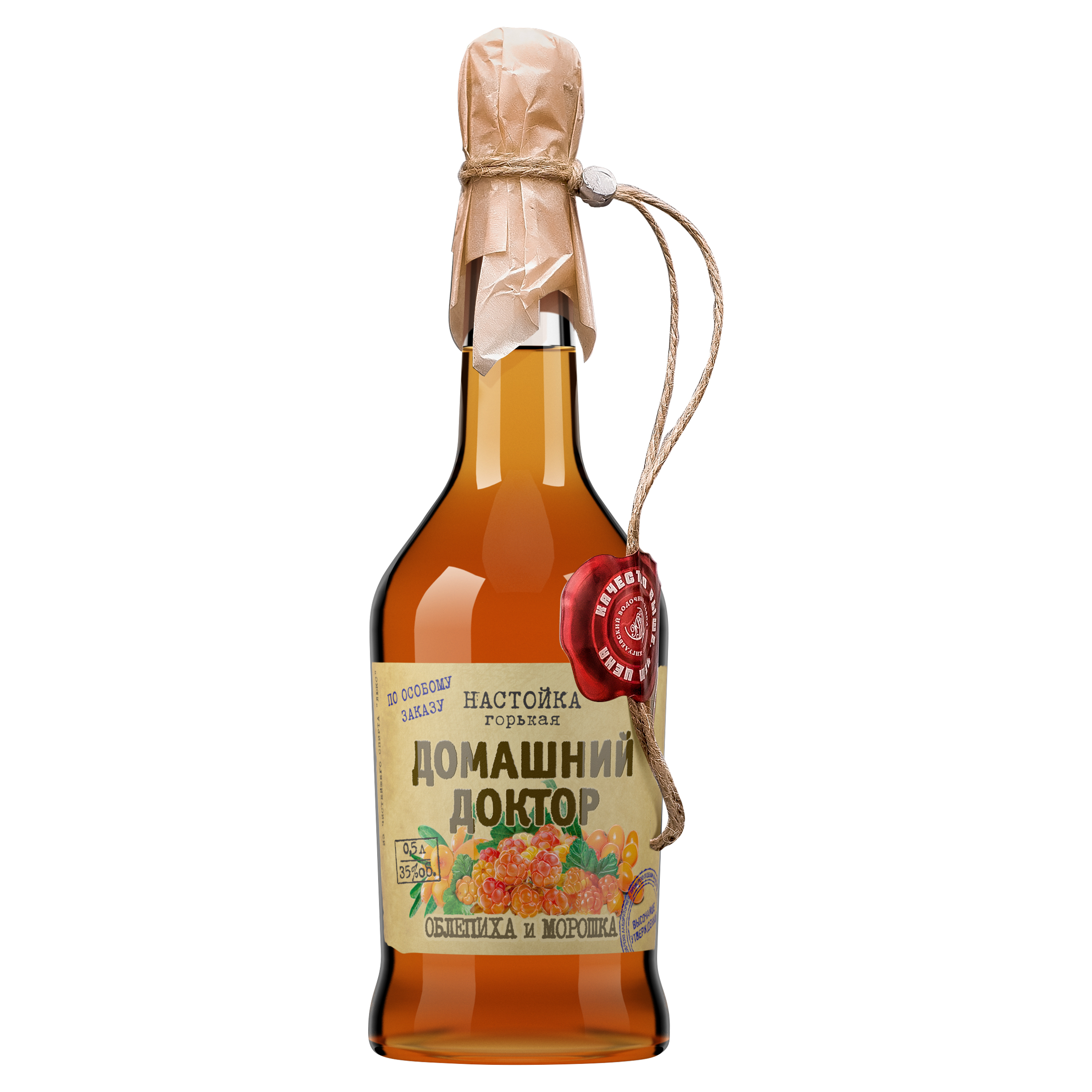 Русское натуральное сырье, стеклянная упаковка для бутылок (35% alc.) Облепиха и намотка «Family Doctor», 500 мл