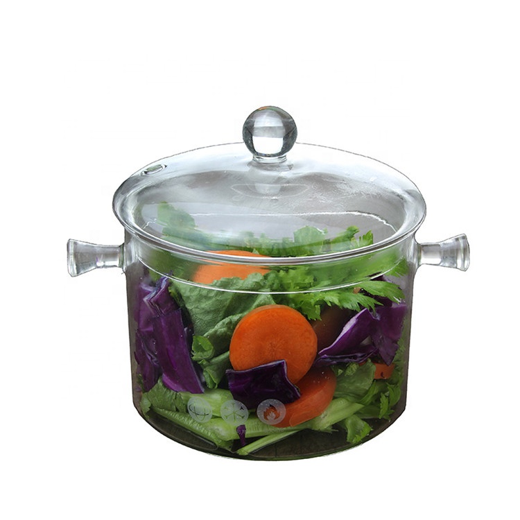 Высокотемпературная устойчивая Бытовая 1Л Двойная уха Pyrex Стеклянная кастрюля для приготовления пищи