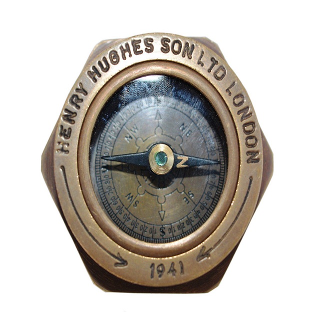 Brass Compass, ANTIQUE ROYAL NAVY FLAT COMPASS - 1.5 INCH COMPASS