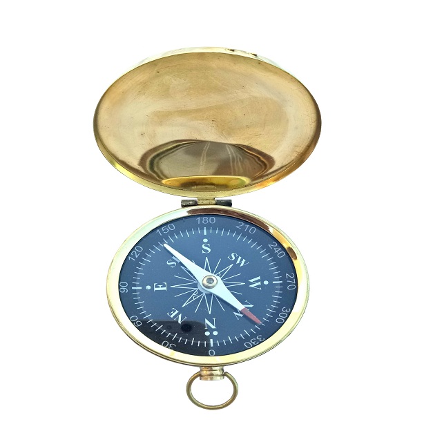 Brass Compass,BRASS FLAT WITH LID COMPASS - 3 INCH