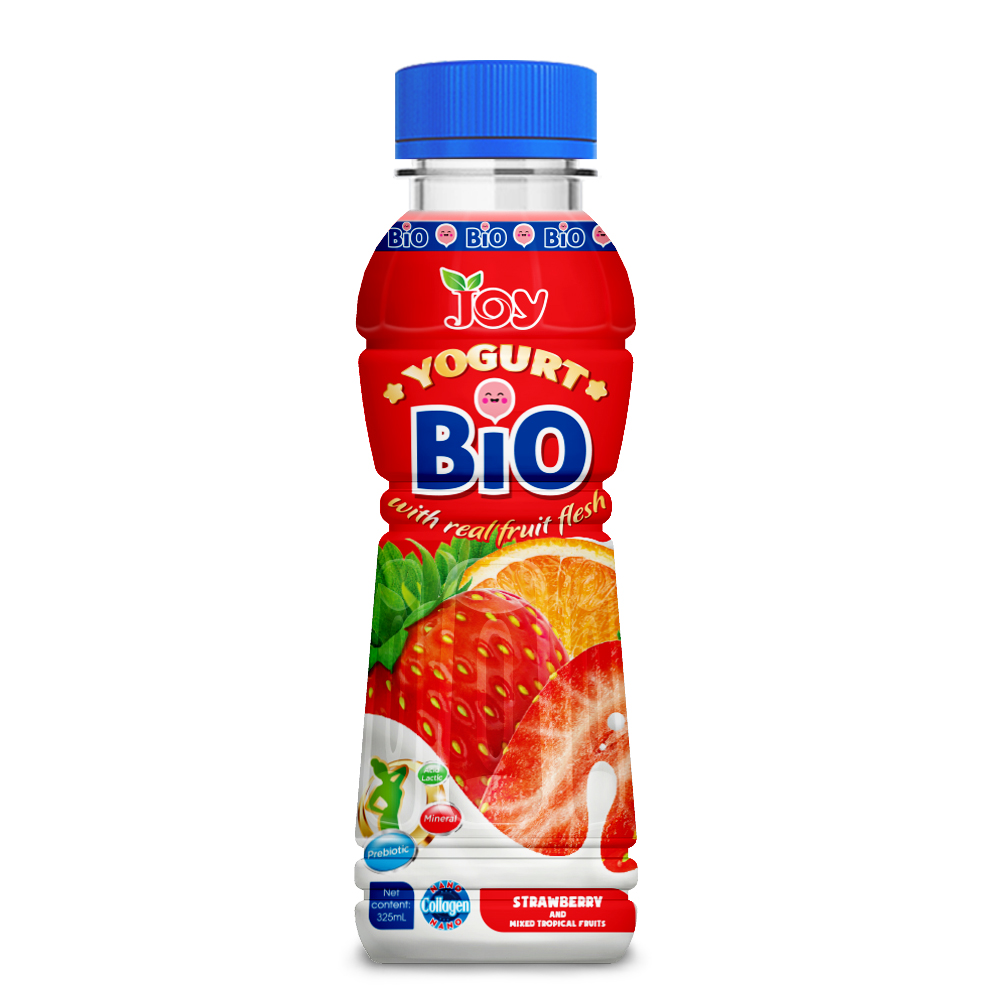 JOY BiO Yogurt Drink with Real Fruit Fresh Strawberry Juice fragrant with fresh strawberries 325ml Viet Nam Brand