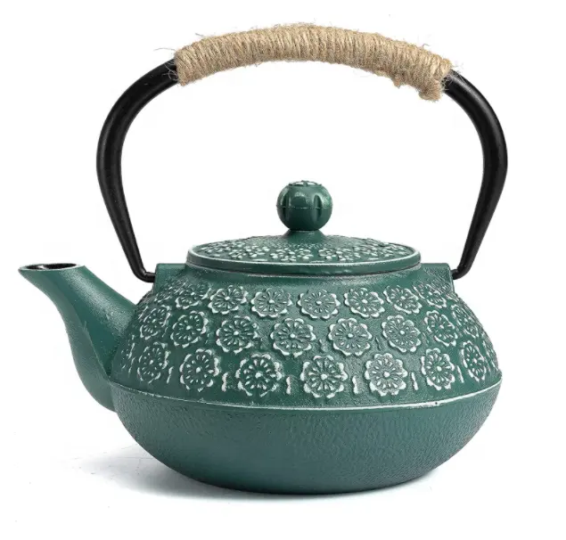 500ML Enamel Lake Little Flower Blue Cast Iron Teapot Tea Kettle with Infuser