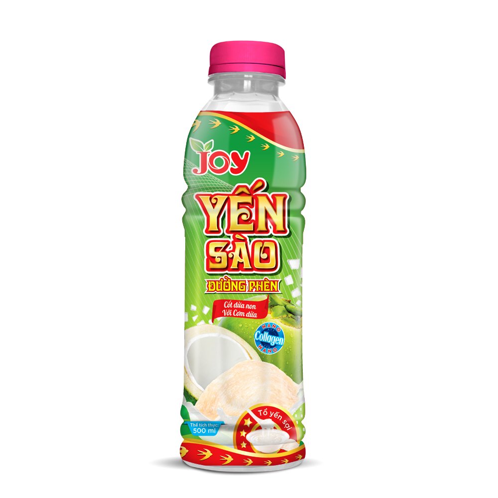 JOY Soft Drink 500ml Plastic Bottle Bird's Nest Fruit Juice Young Coconut with Rock Sugar Viet Nam Brand