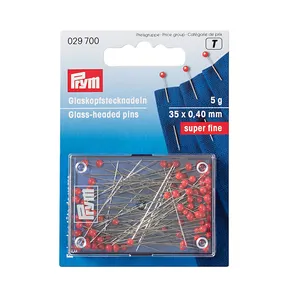Prym 0.40 x 35 mm Sewing Pins for Fabric  Red Glass Headed Straight Pins  Quilting Pins for Craft and Sewing