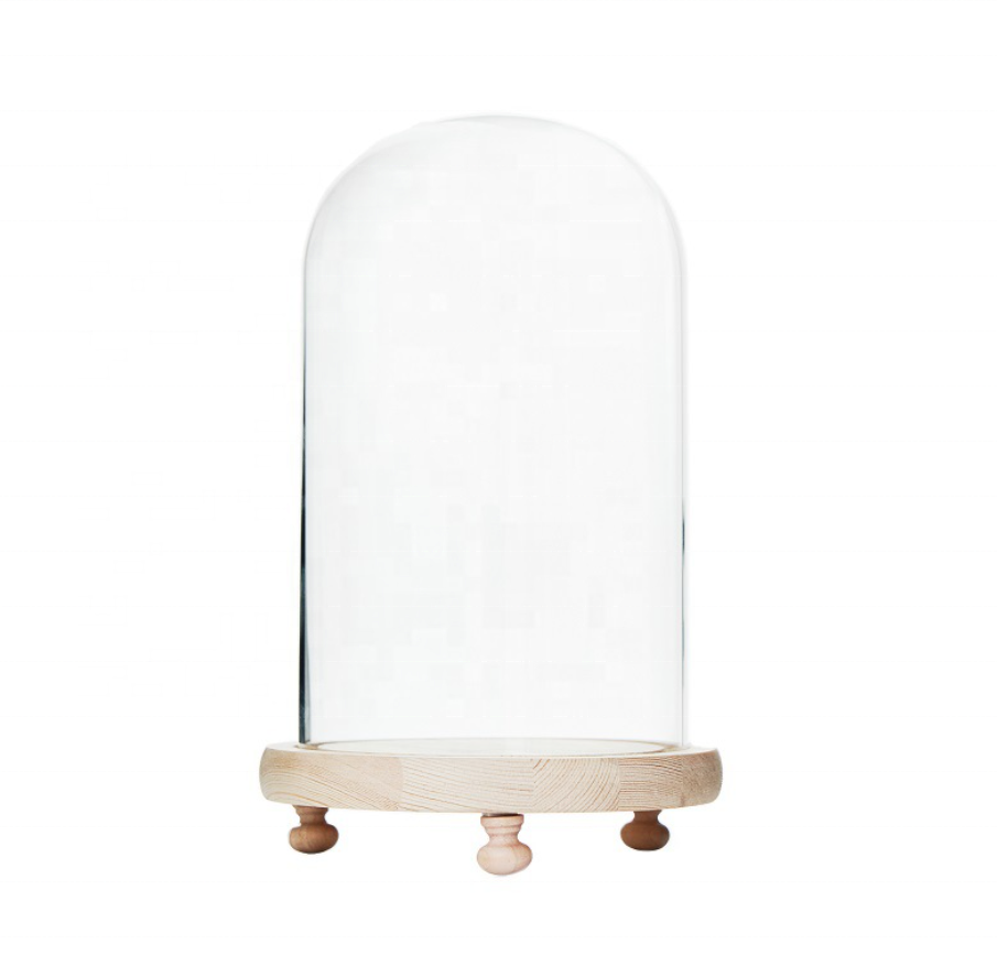 8*10cm mini decorative clear glass dome with wood stand base