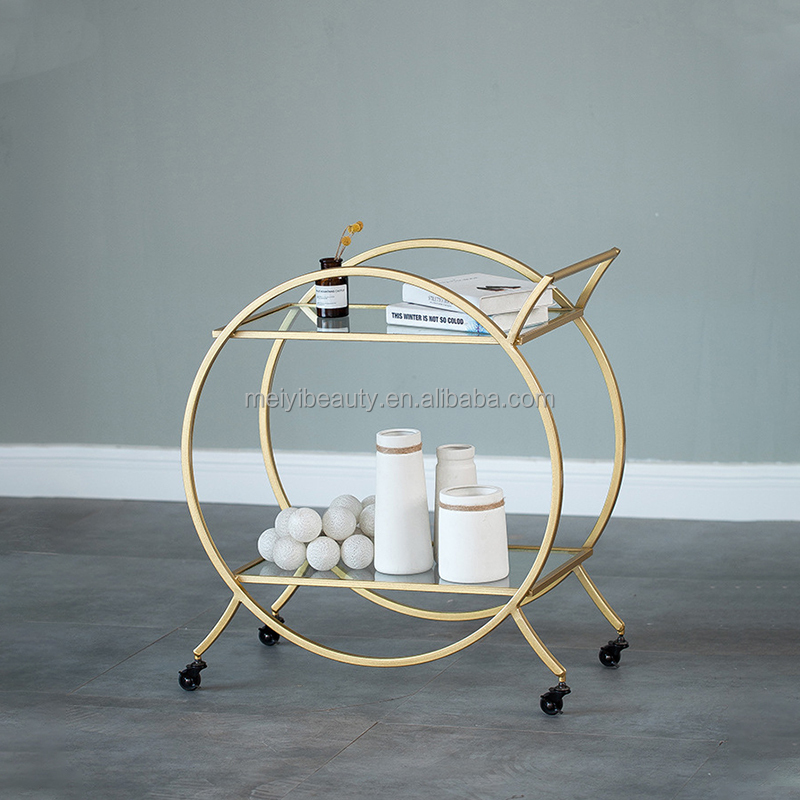Nordic simplicity gold salon trolley double layers hand food trolley metal beauty manicure trolley