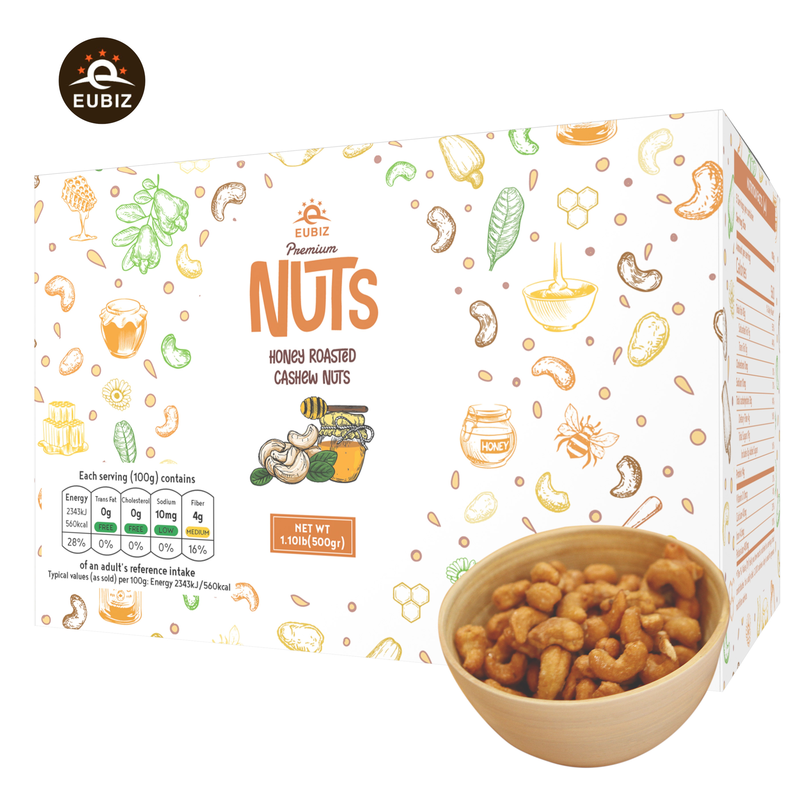 EUBIZ Cashew nuts Flavor Honey - Wholesale Cashew Nuts - Box (paper) 500g (17.7 OZ) - in VietNam